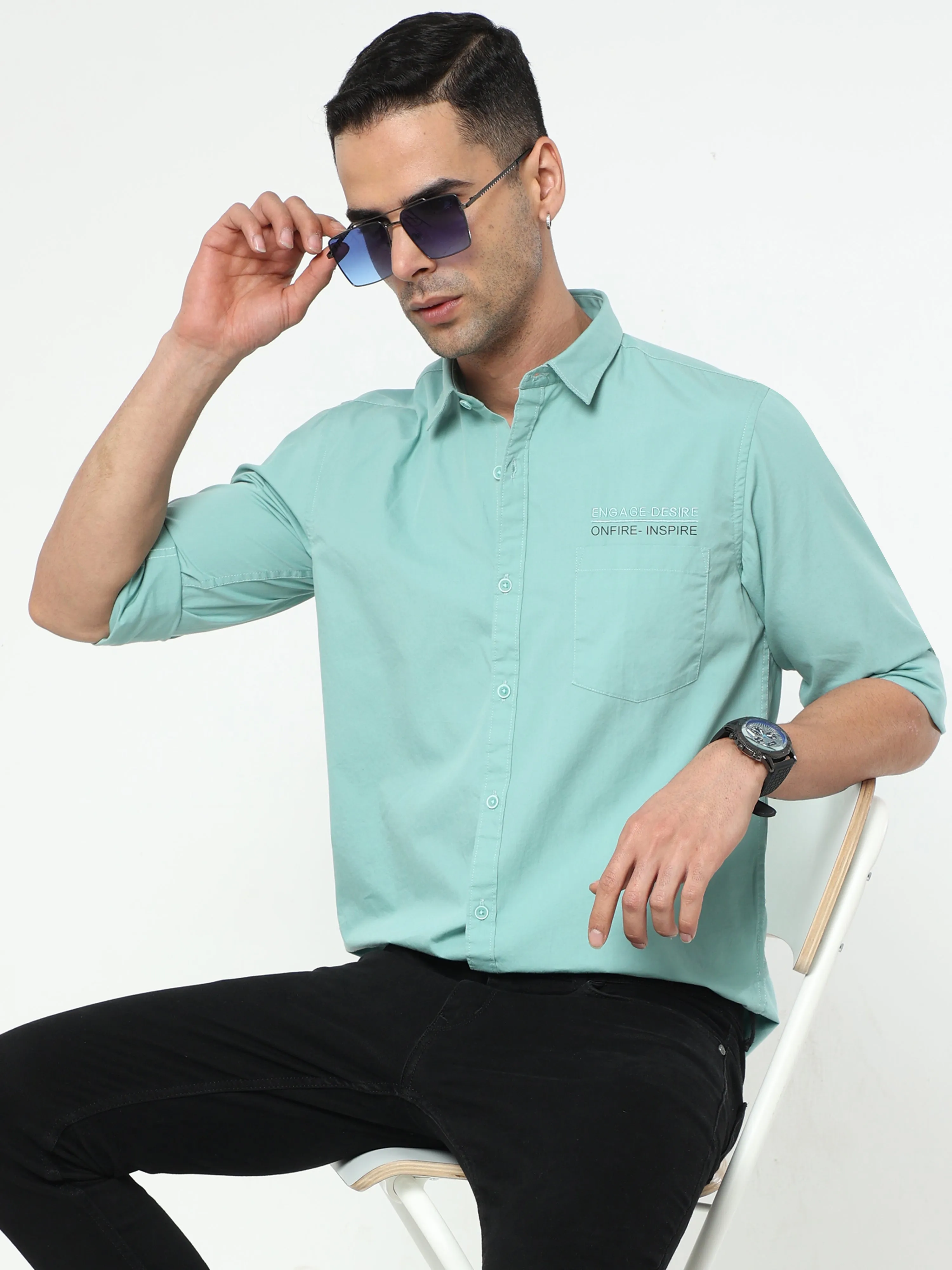 Pista Green Plain Solid Shirts
