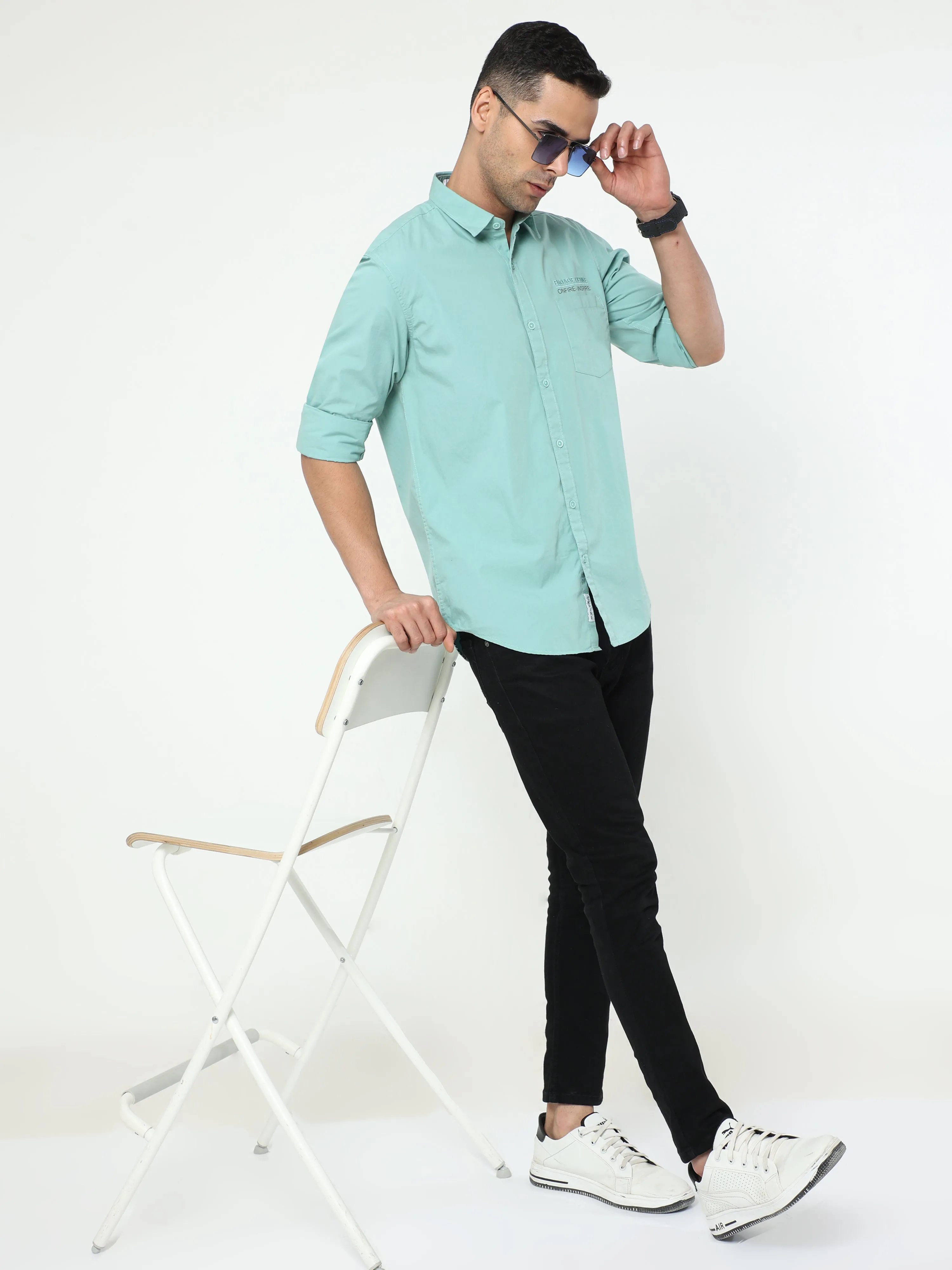 Pista Green Plain Solid Shirts