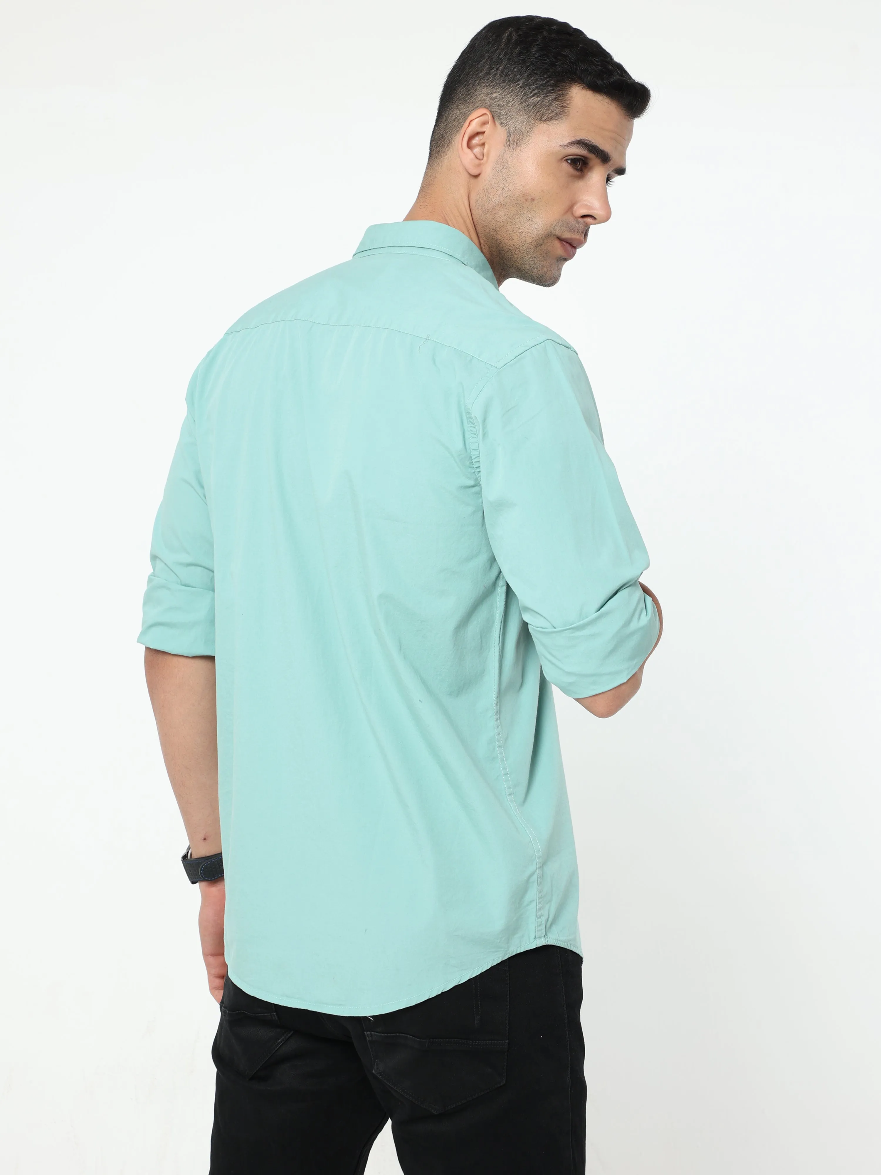 Pista Green Plain Solid Shirts