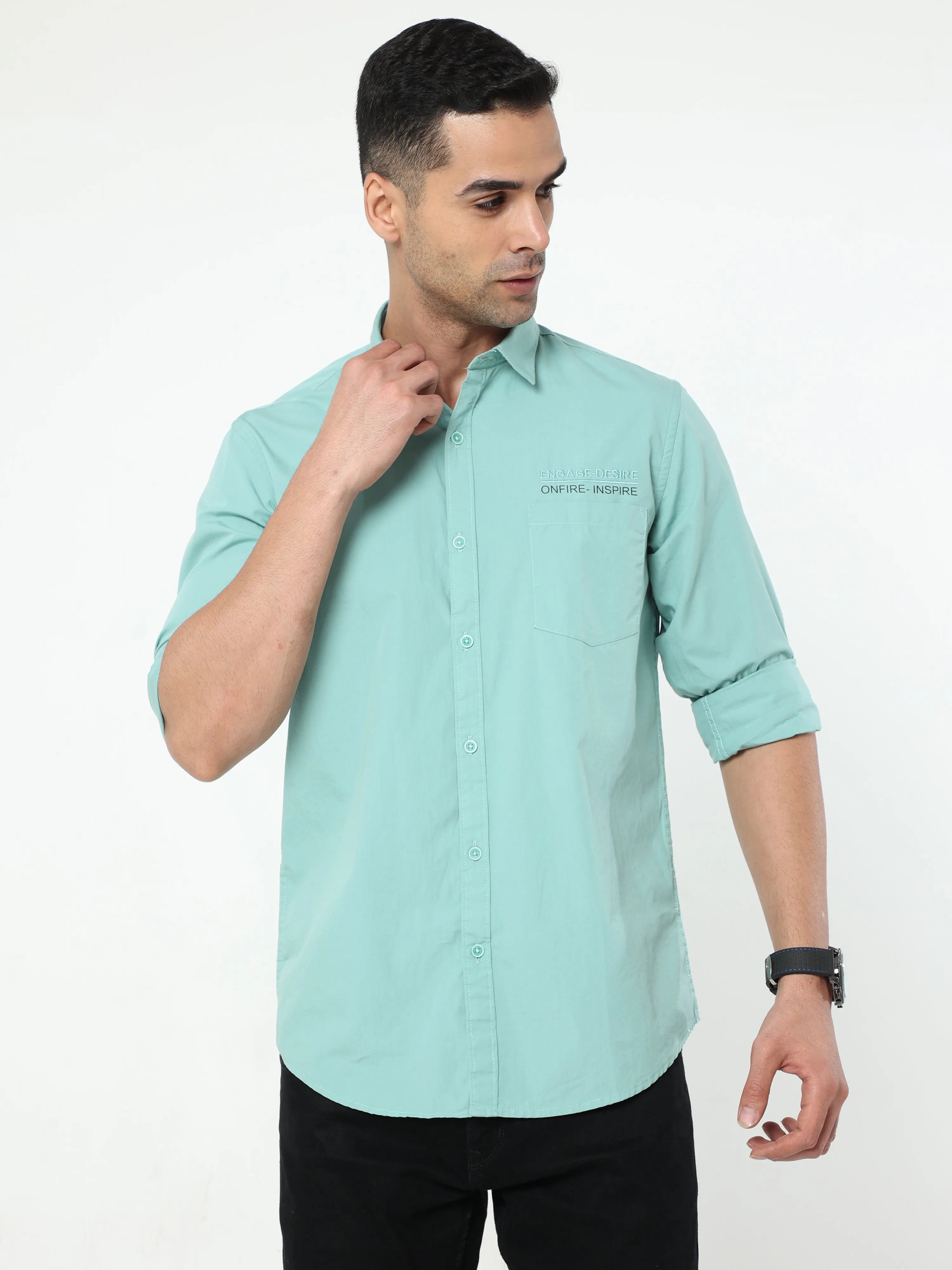Pista Green Plain Solid Shirts
