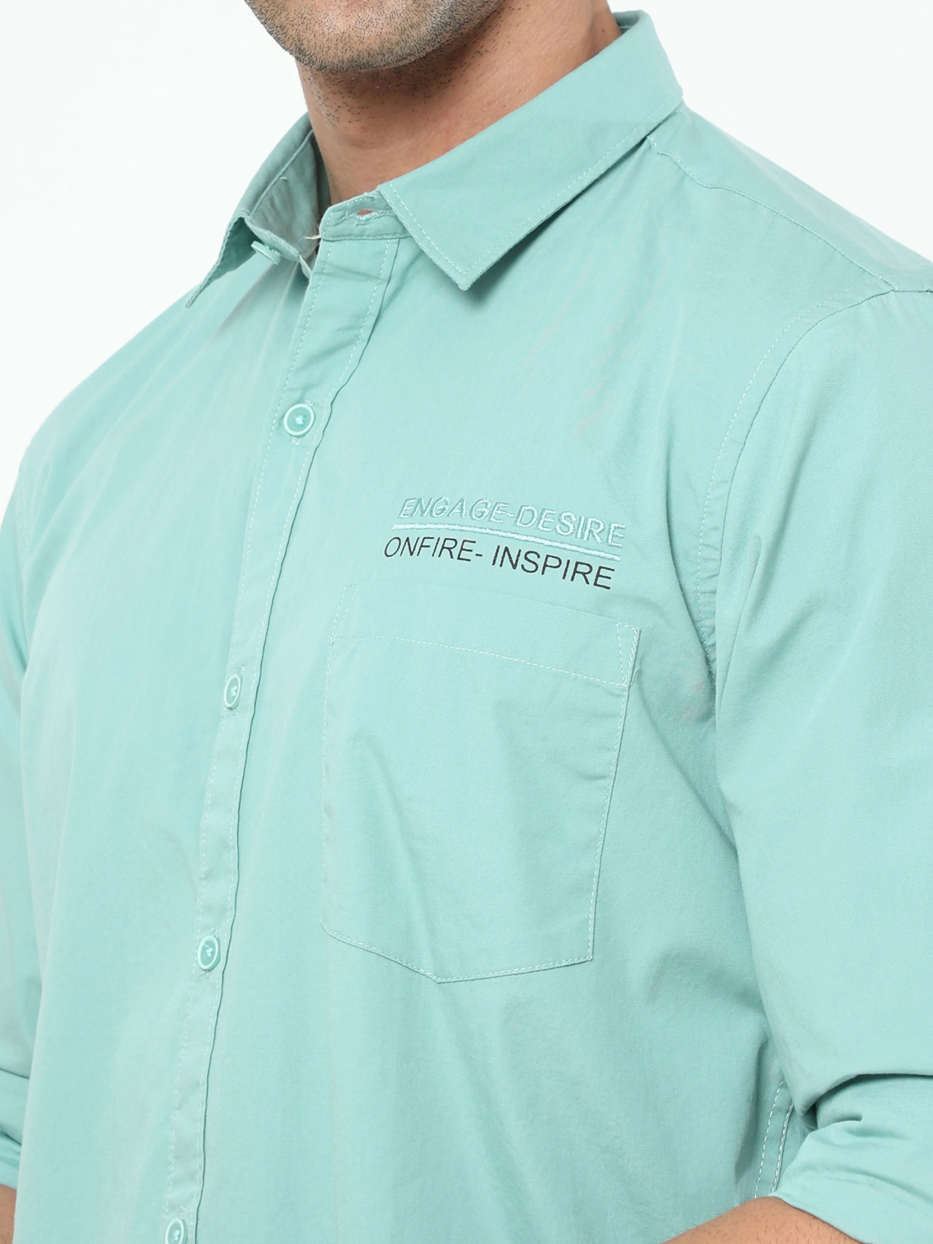 Pista Green Plain Solid Shirts