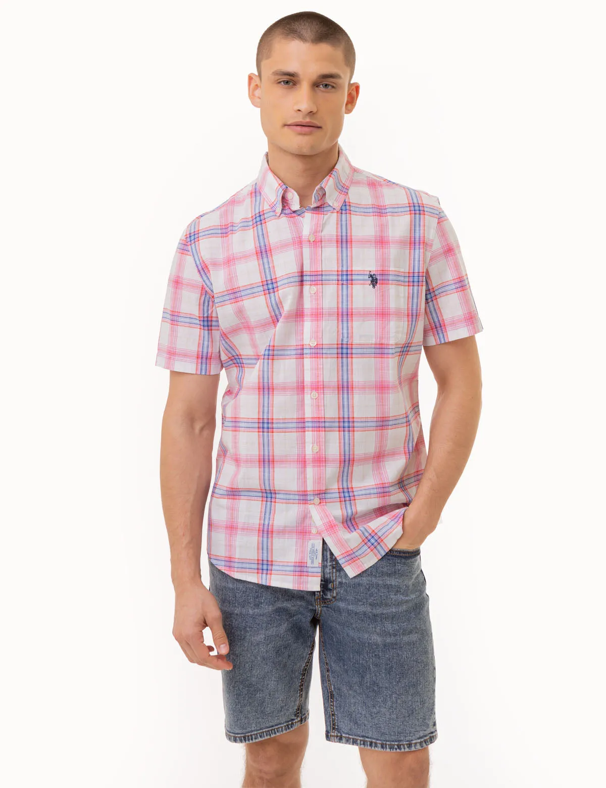 PLAID POPLIN WOVEN SHORT SLEEVE SHIRT