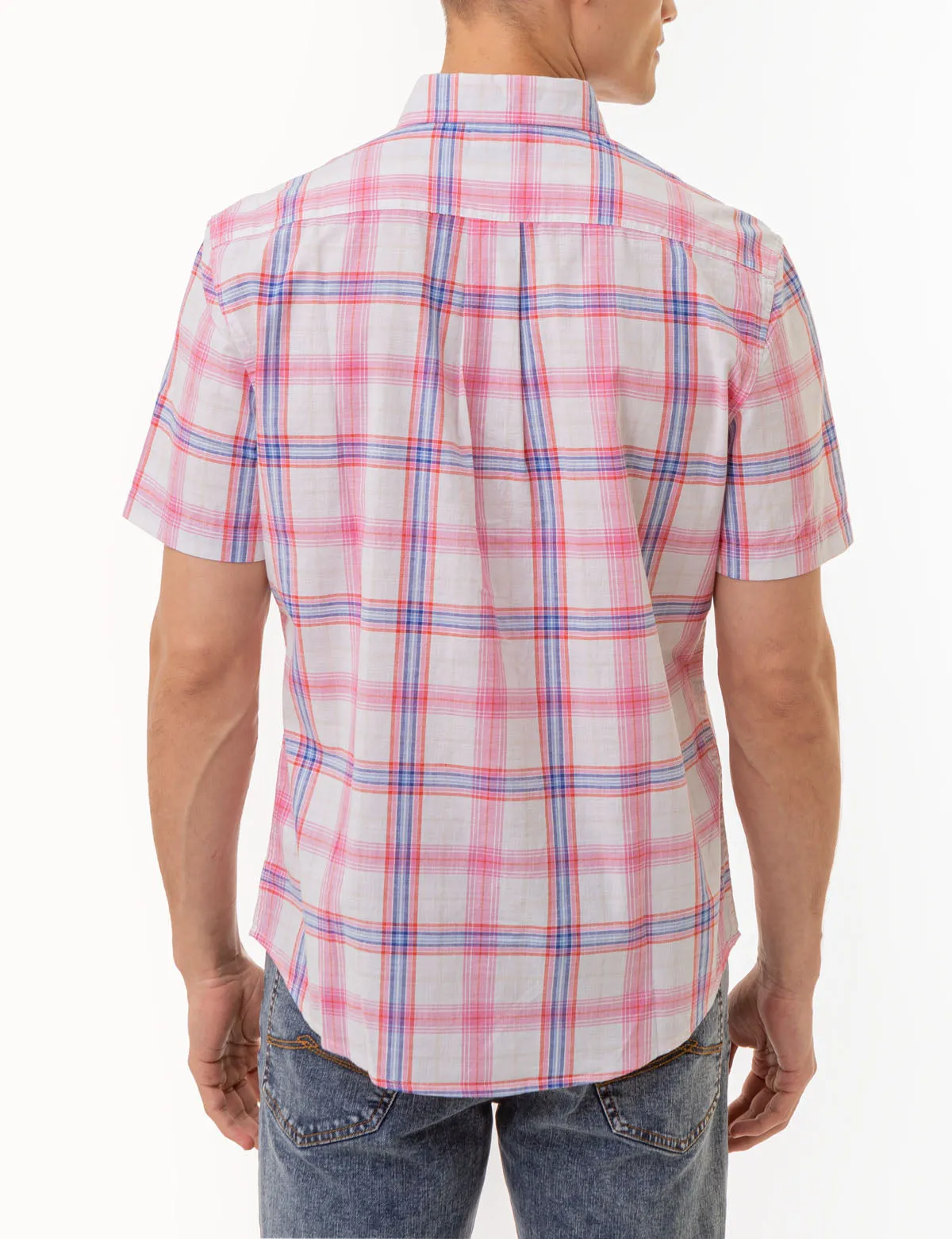 PLAID POPLIN WOVEN SHORT SLEEVE SHIRT