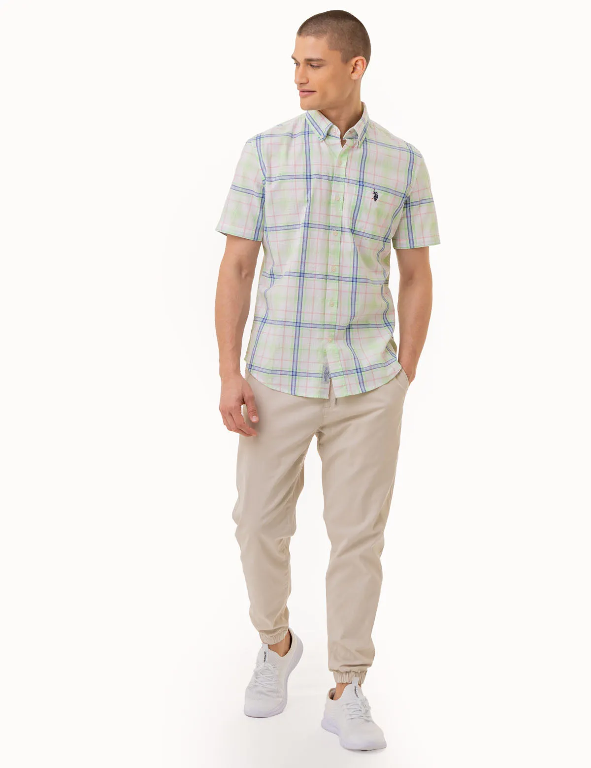 PLAID POPLIN WOVEN SHORT SLEEVE SHIRT