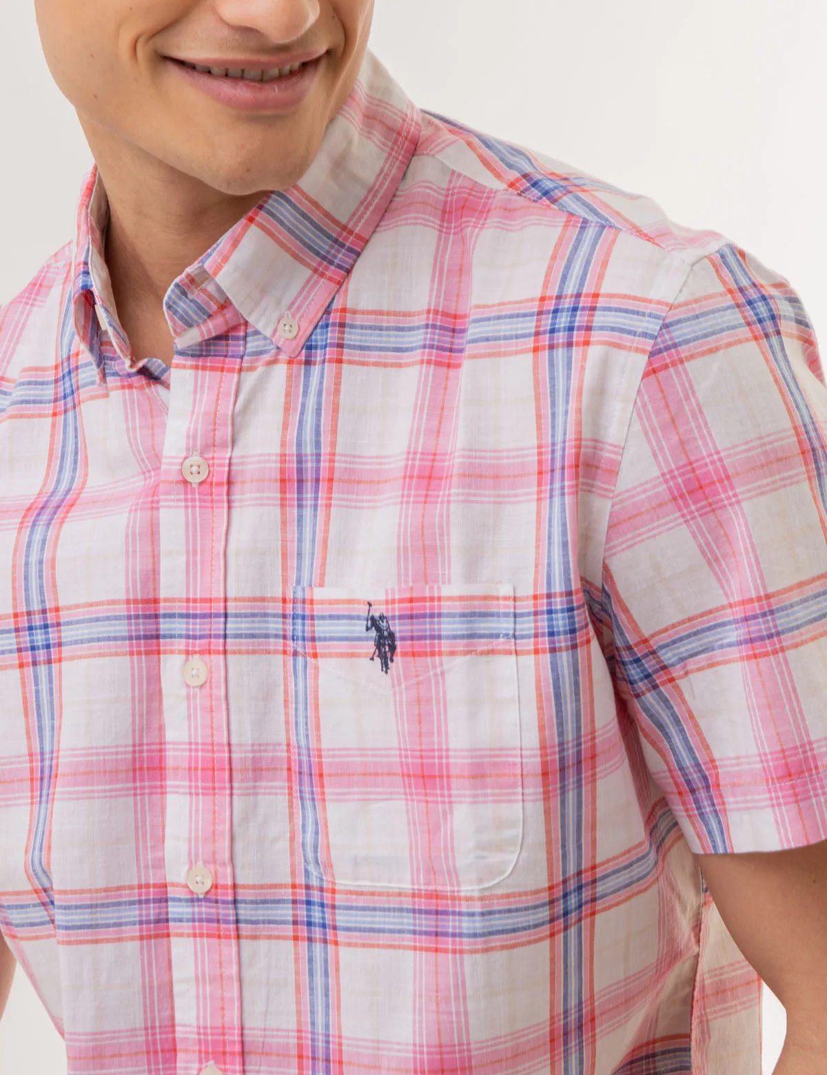 PLAID POPLIN WOVEN SHORT SLEEVE SHIRT