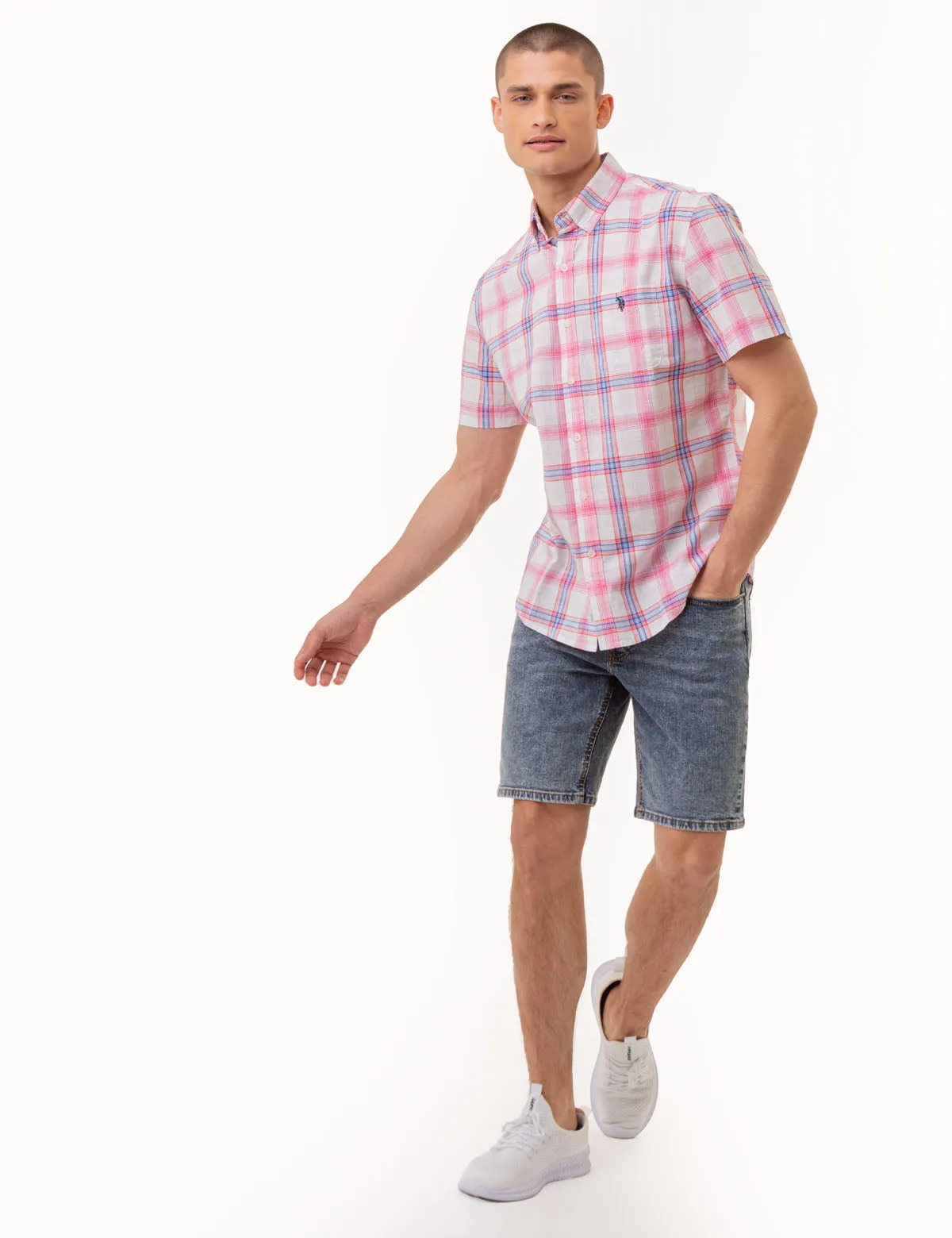 PLAID POPLIN WOVEN SHORT SLEEVE SHIRT