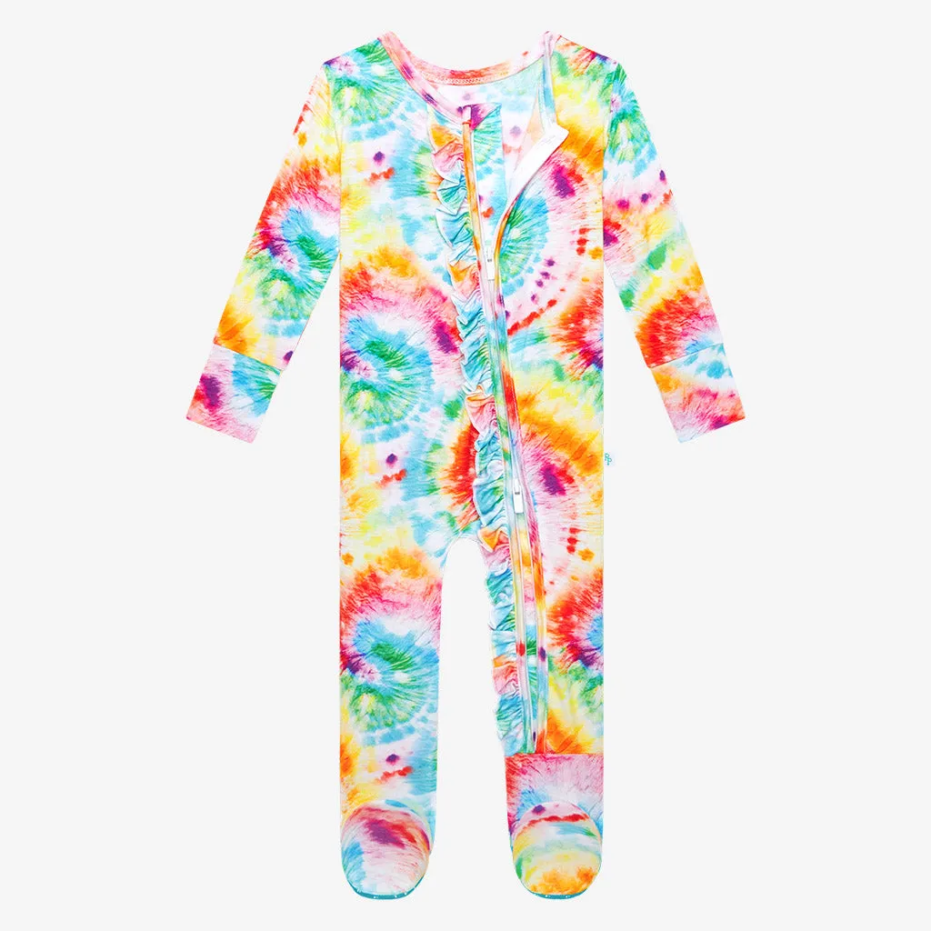 Posh Peanut Totally Tie Dye Ruffled Zippered Footie