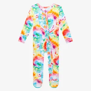 Posh Peanut Totally Tie Dye Ruffled Zippered Footie