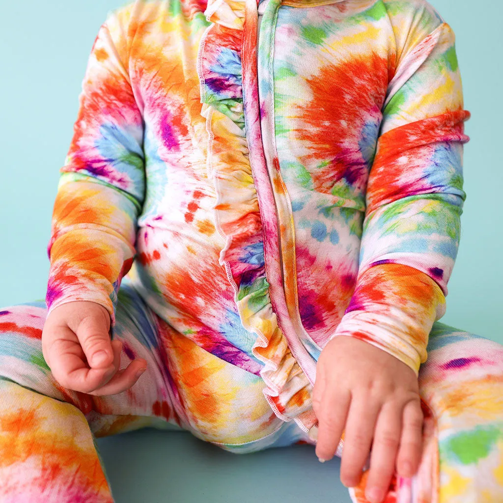 Posh Peanut Totally Tie Dye Ruffled Zippered Footie