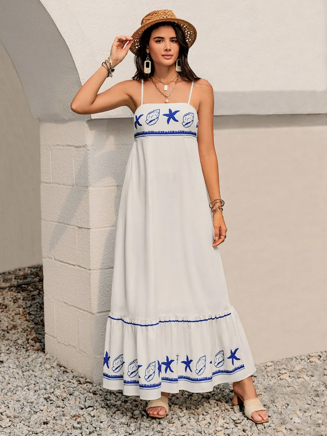 Printed Square Neck Maxi Cami Dress