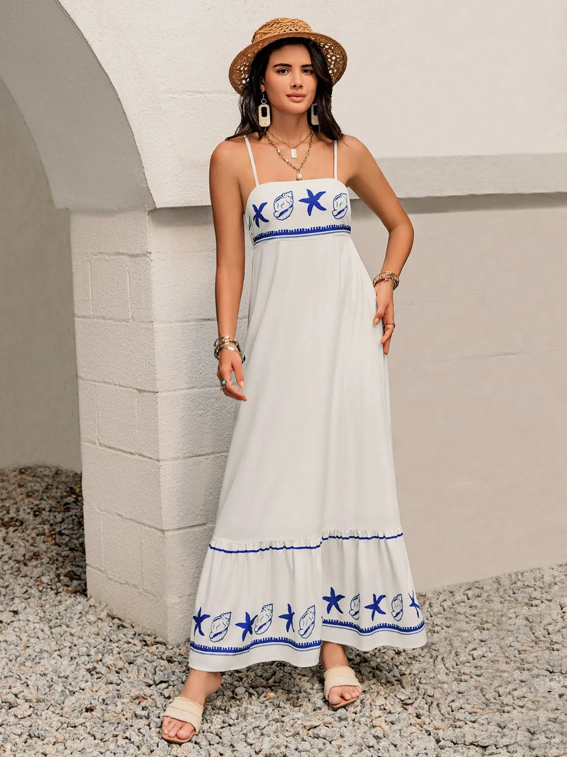 Printed Square Neck Maxi Cami Dress