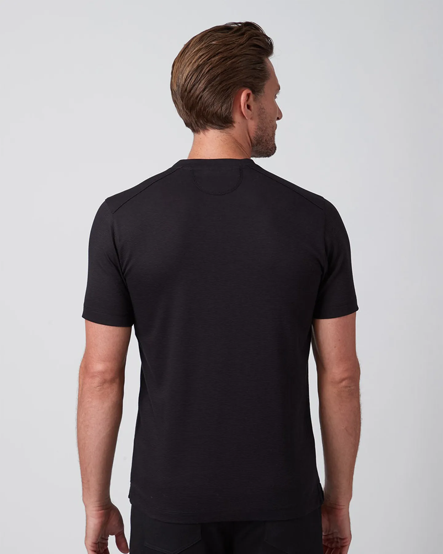 PURE AQUA TEXTURED COTTON CREW NECK T-SHIRT - BLACK