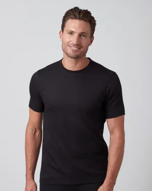 PURE AQUA TEXTURED COTTON CREW NECK T-SHIRT - BLACK