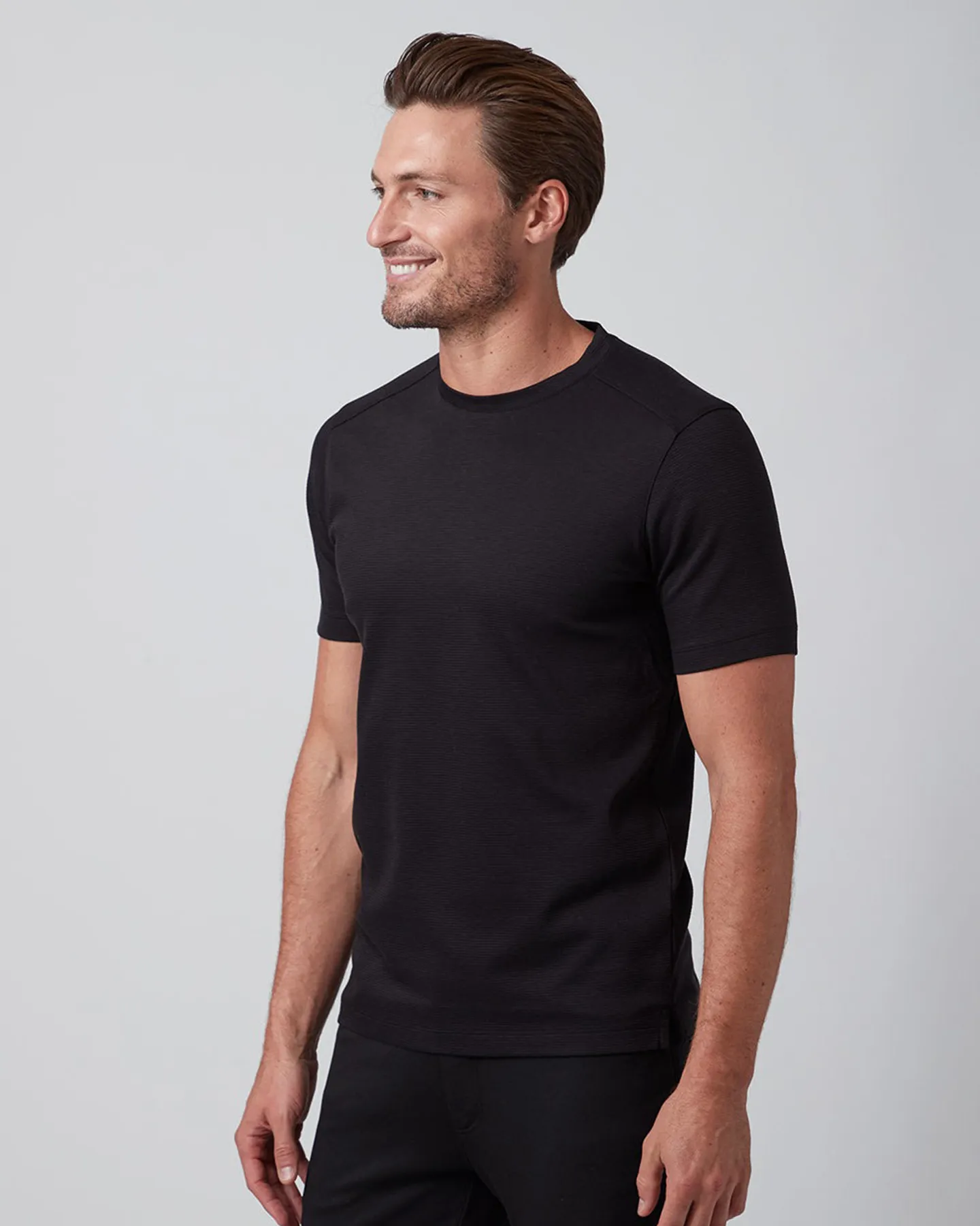 PURE AQUA TEXTURED COTTON CREW NECK T-SHIRT - BLACK