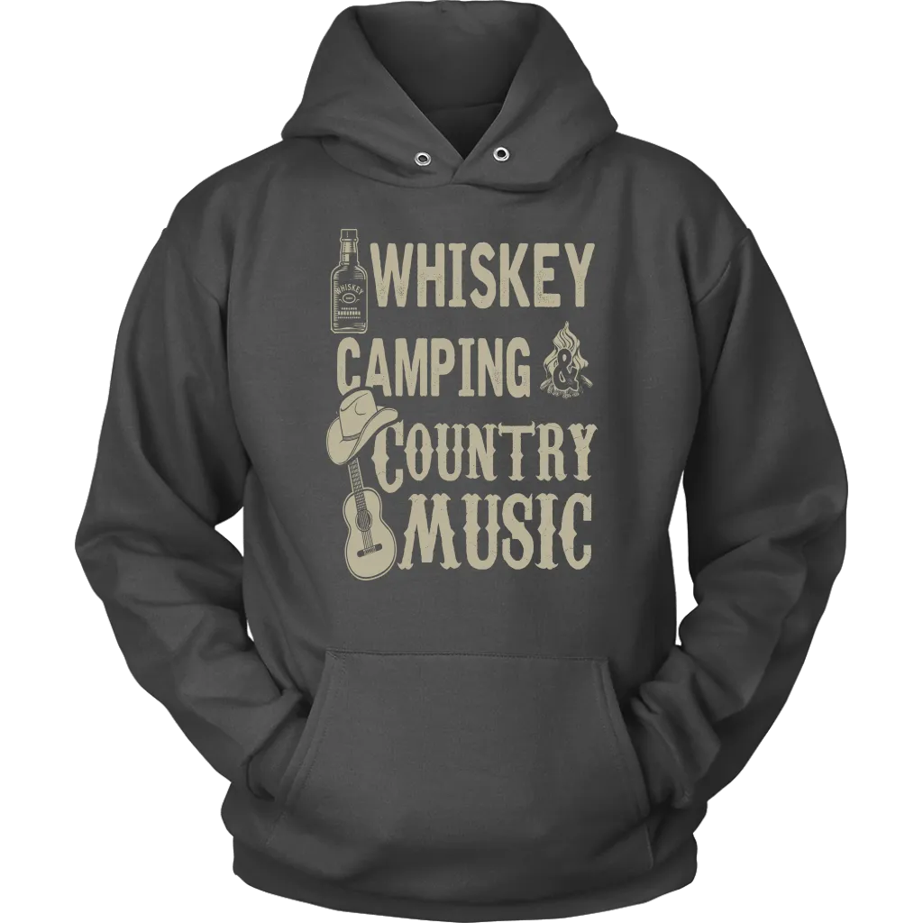 "Whiskey, Camping, and Country Music" - Shirts and Hoodies