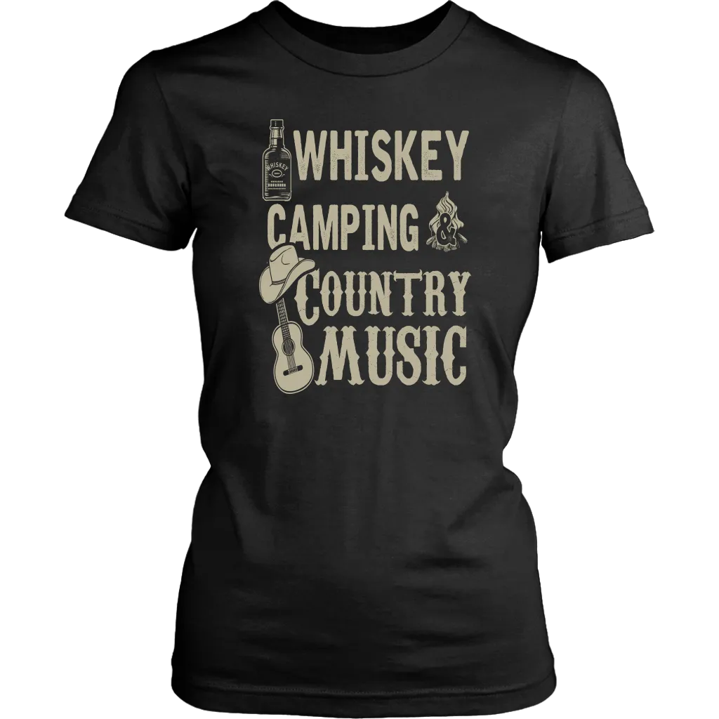 "Whiskey, Camping, and Country Music" - Shirts and Hoodies