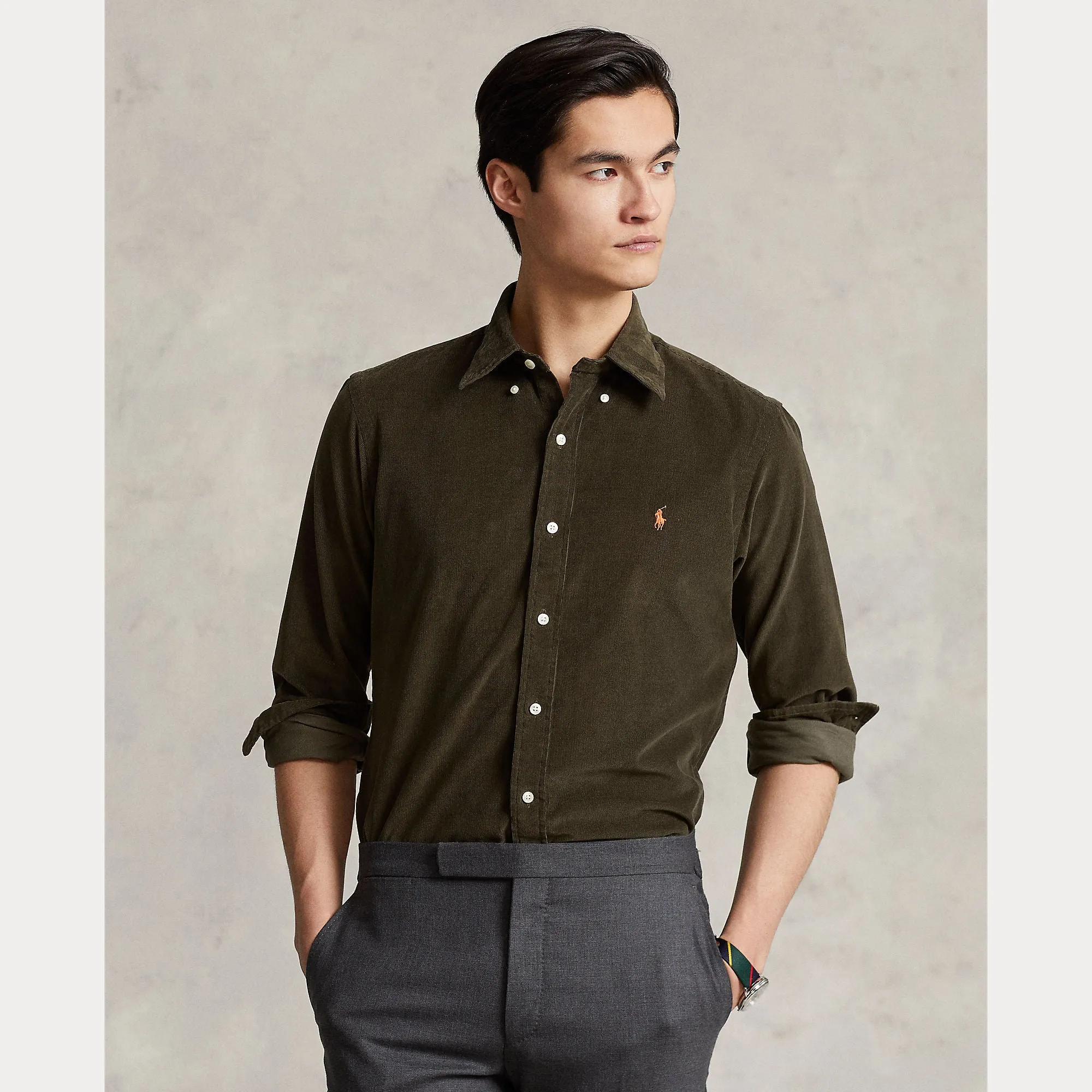 Ralph Lauren Mens Shirt Newport Navy and Olive