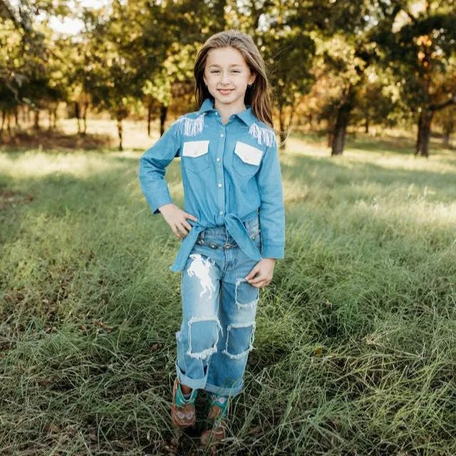 Raring Horse Denim Tie Shirt