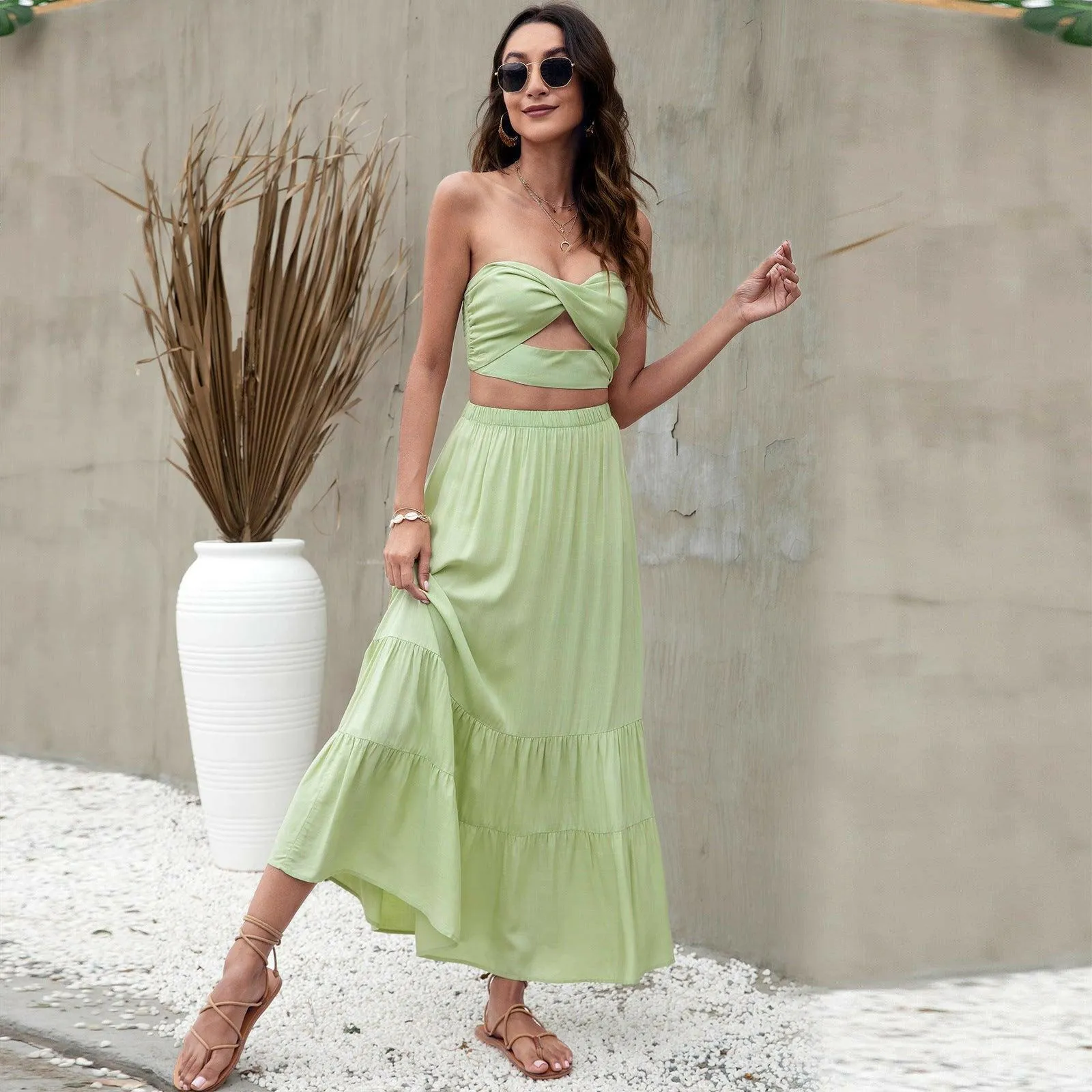Rayon Bamboo Joint Flounced Skirt