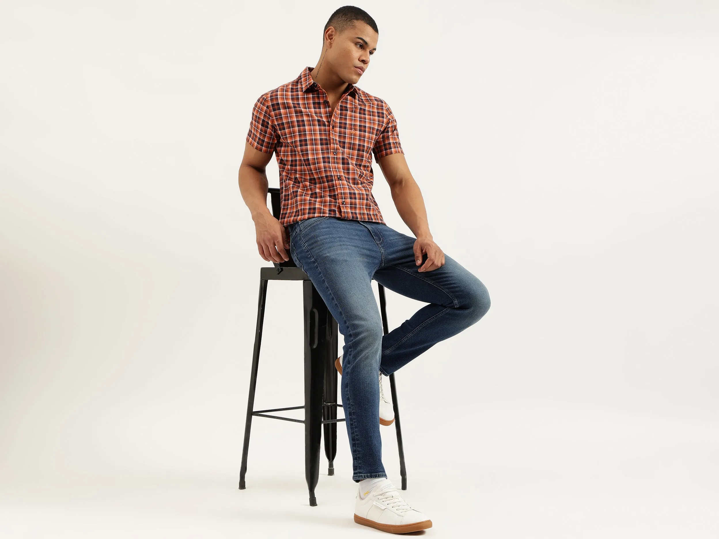Regular Fit Spread Collar Checkered Shirts