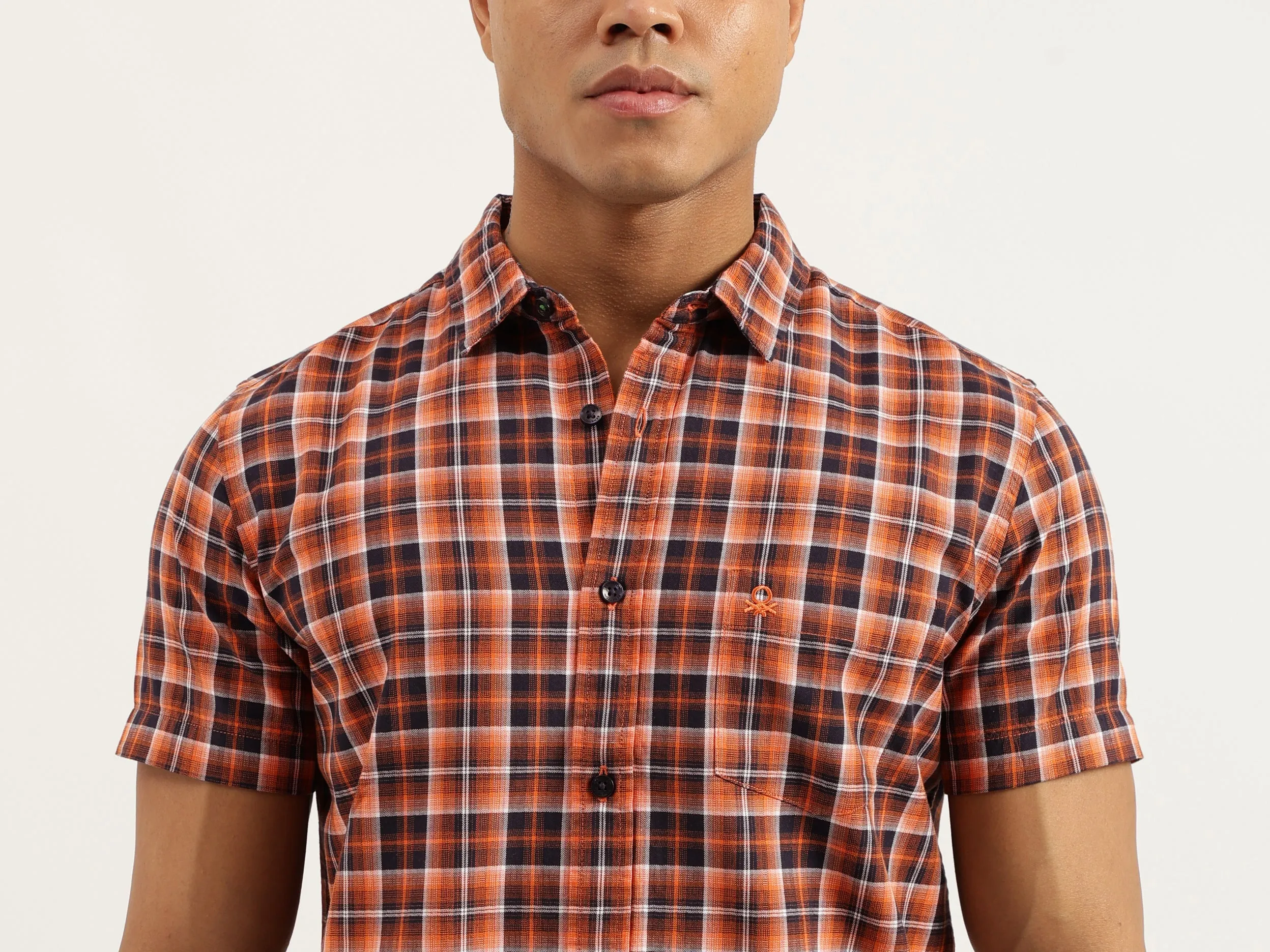 Regular Fit Spread Collar Checkered Shirts