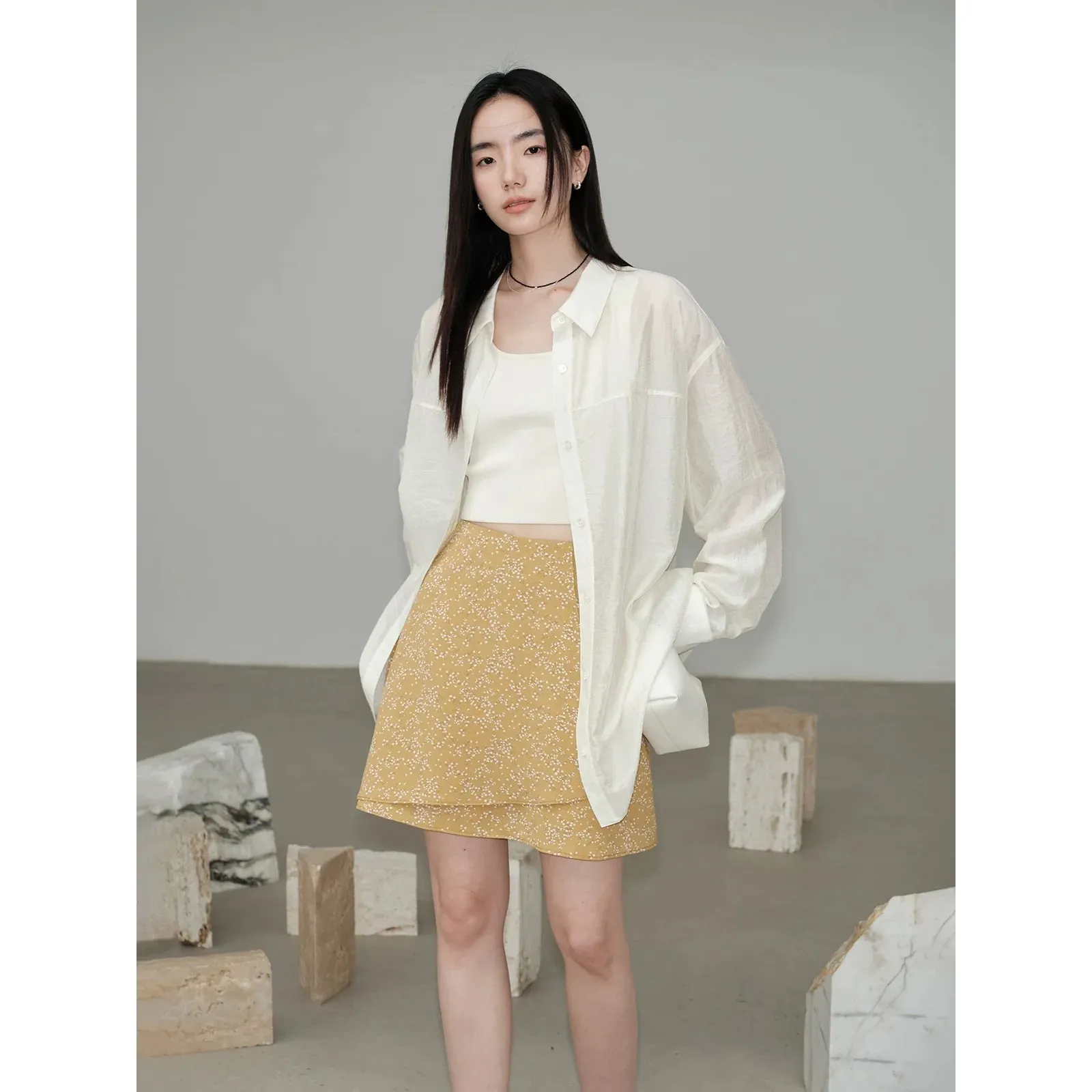 Retro Floral Asymmetric Skirt