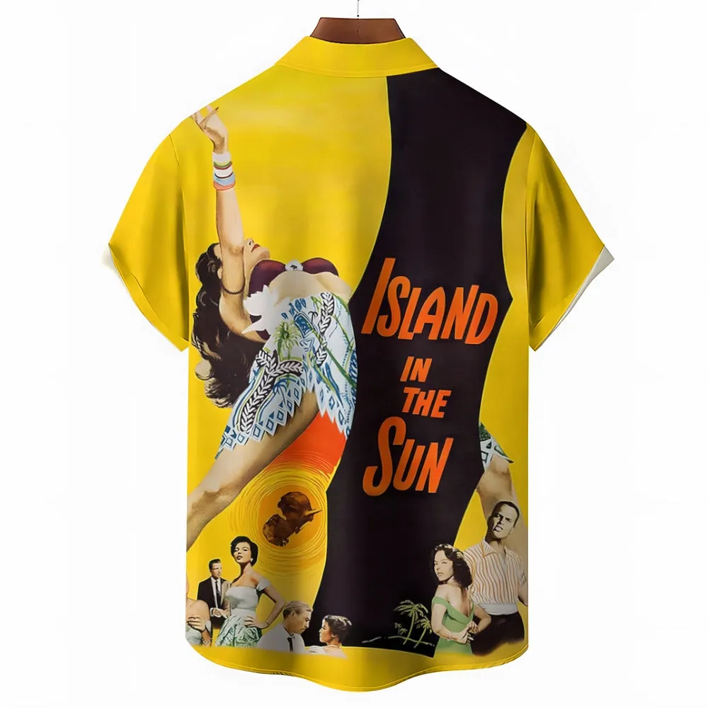 Retro Poster Bikini Girl Print Short Sleeve Shirt 2410003380