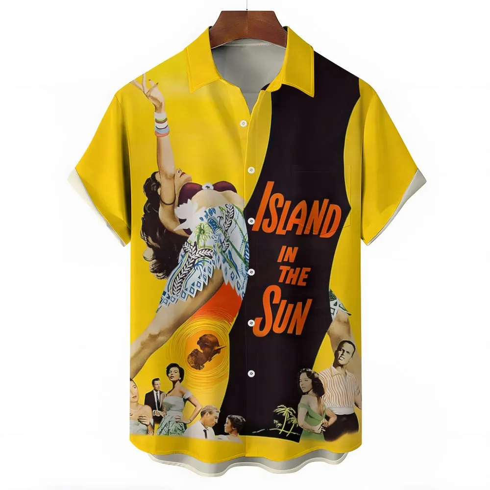 Retro Poster Bikini Girl Print Short Sleeve Shirt 2410003380