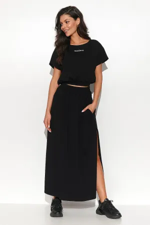 Ribbed Blouse Maxi Skirt Set