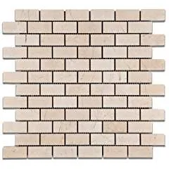 Royal Beige Marble 1 X 2 Polished Brick Mosaic Tile - 6" X 6" Sample