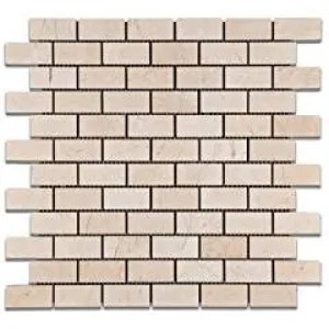 Royal Beige Marble 1 X 2 Polished Brick Mosaic Tile - 6" X 6" Sample