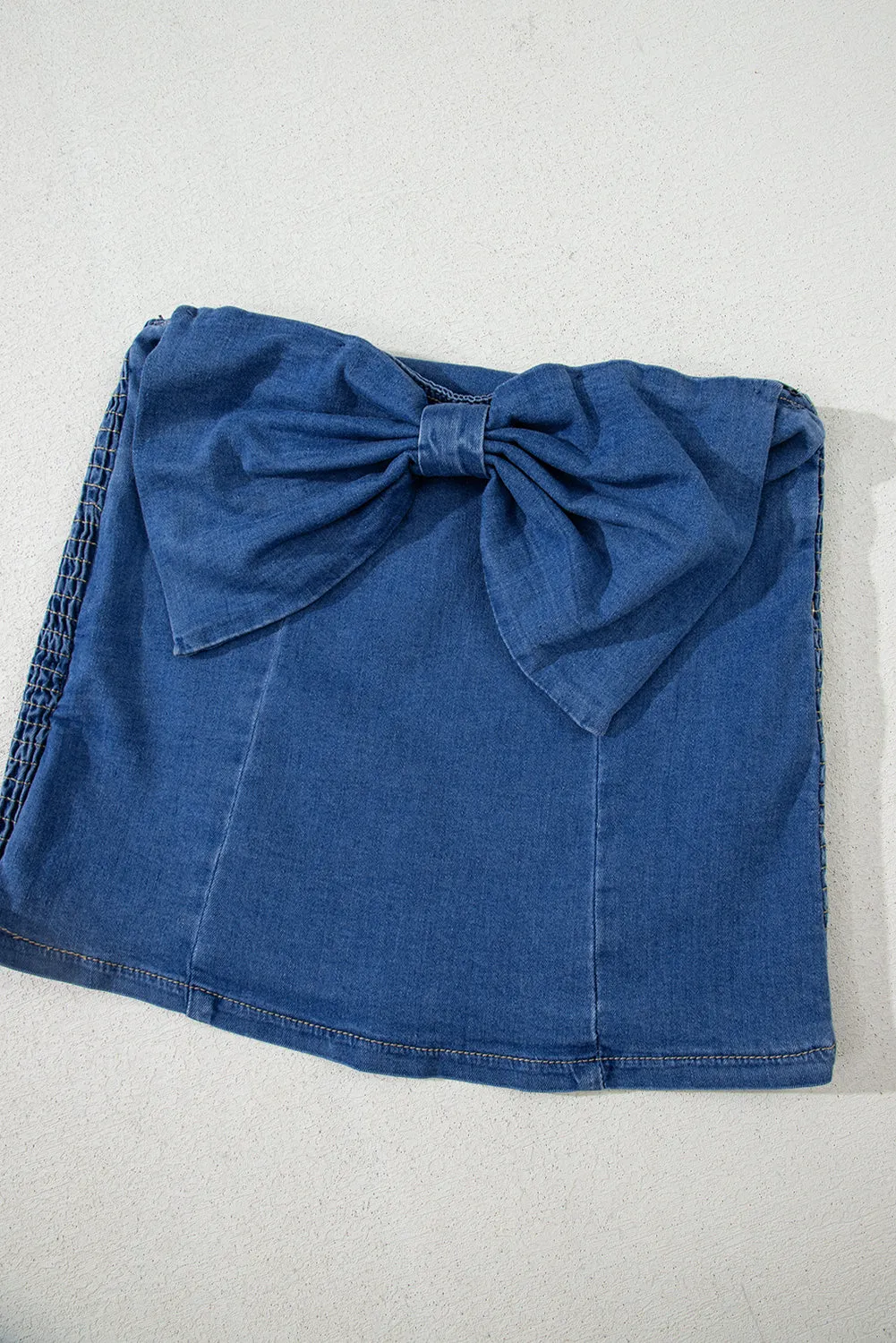 Sail Blue Bow-Down Denim Tube Top