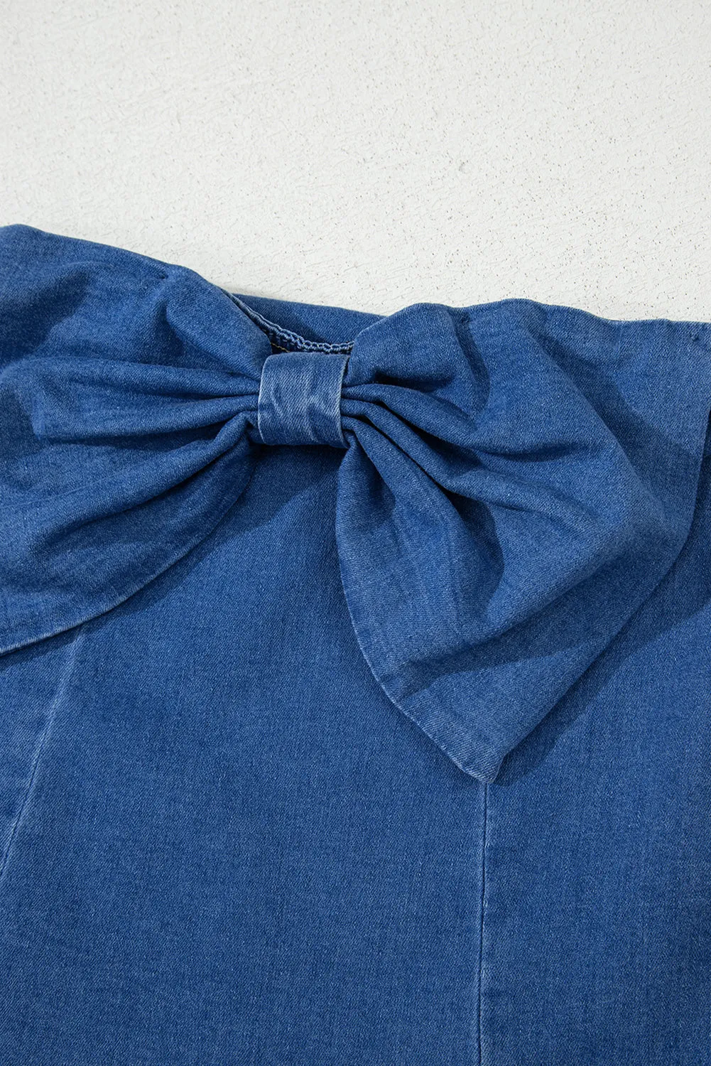 Sail Blue Bow-Down Denim Tube Top