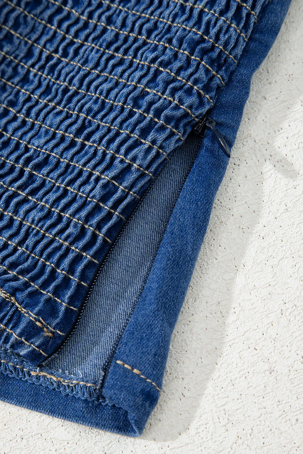 Sail Blue Bow-Down Denim Tube Top