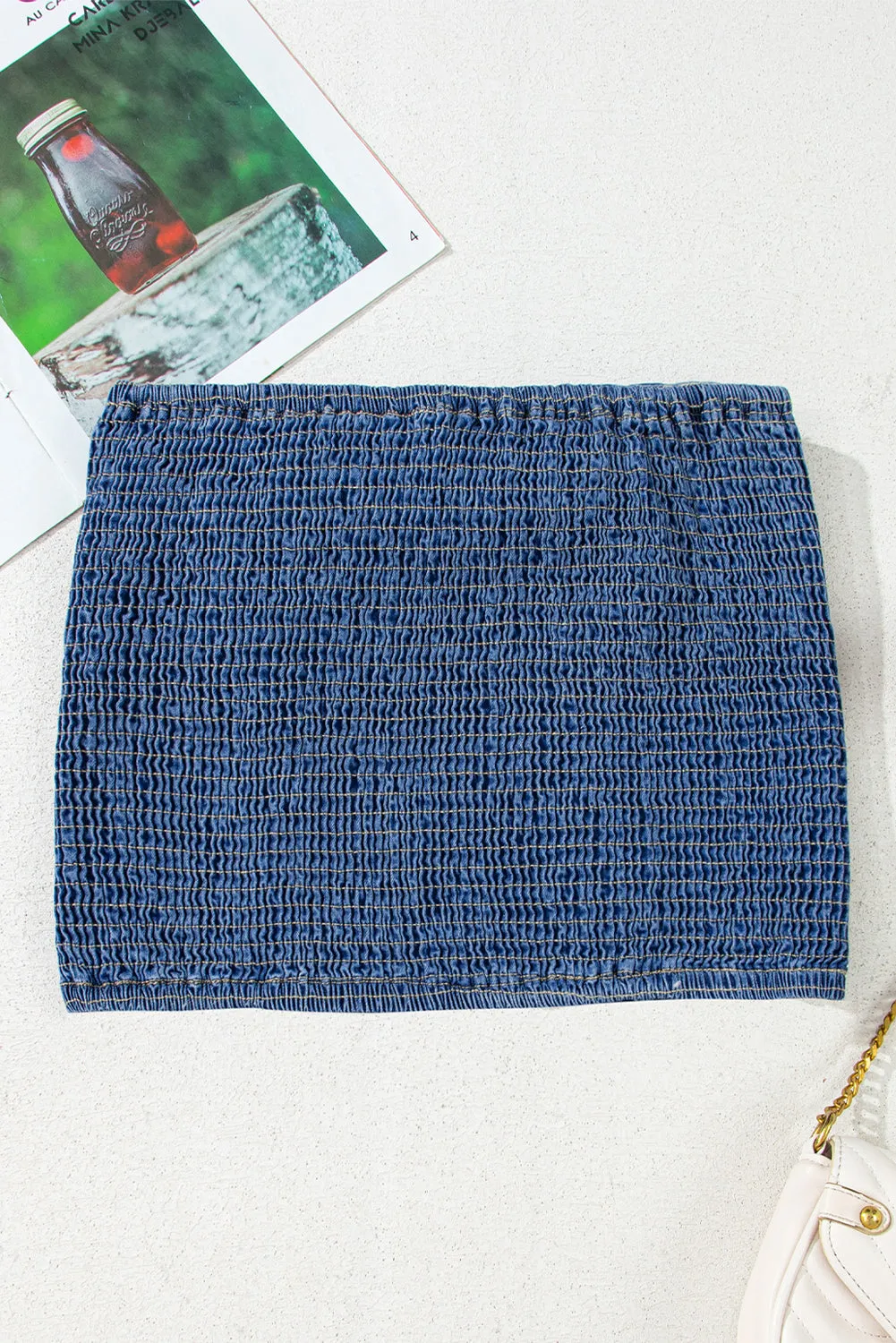 Sail Blue Bow-Down Denim Tube Top