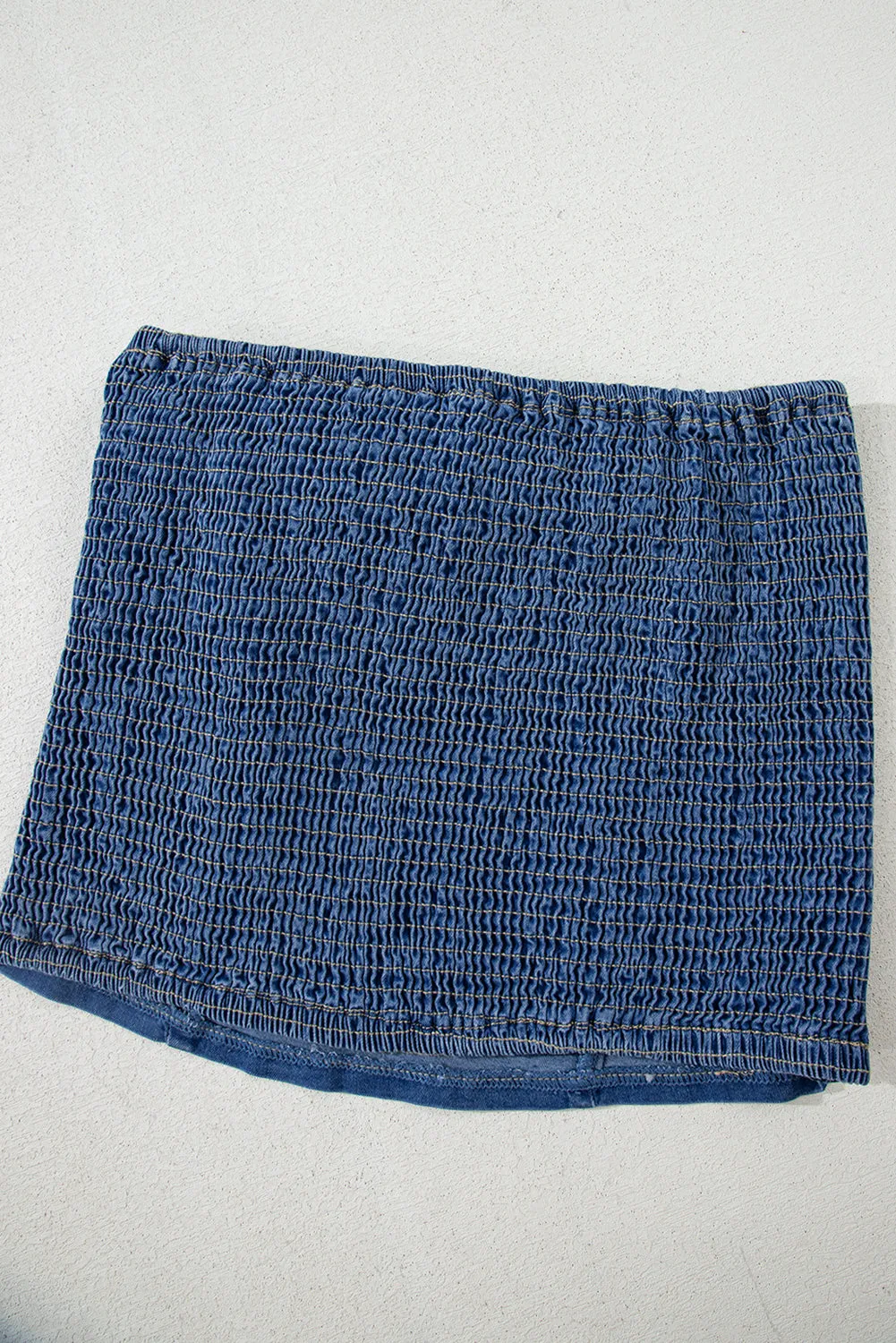 Sail Blue Bow-Down Denim Tube Top