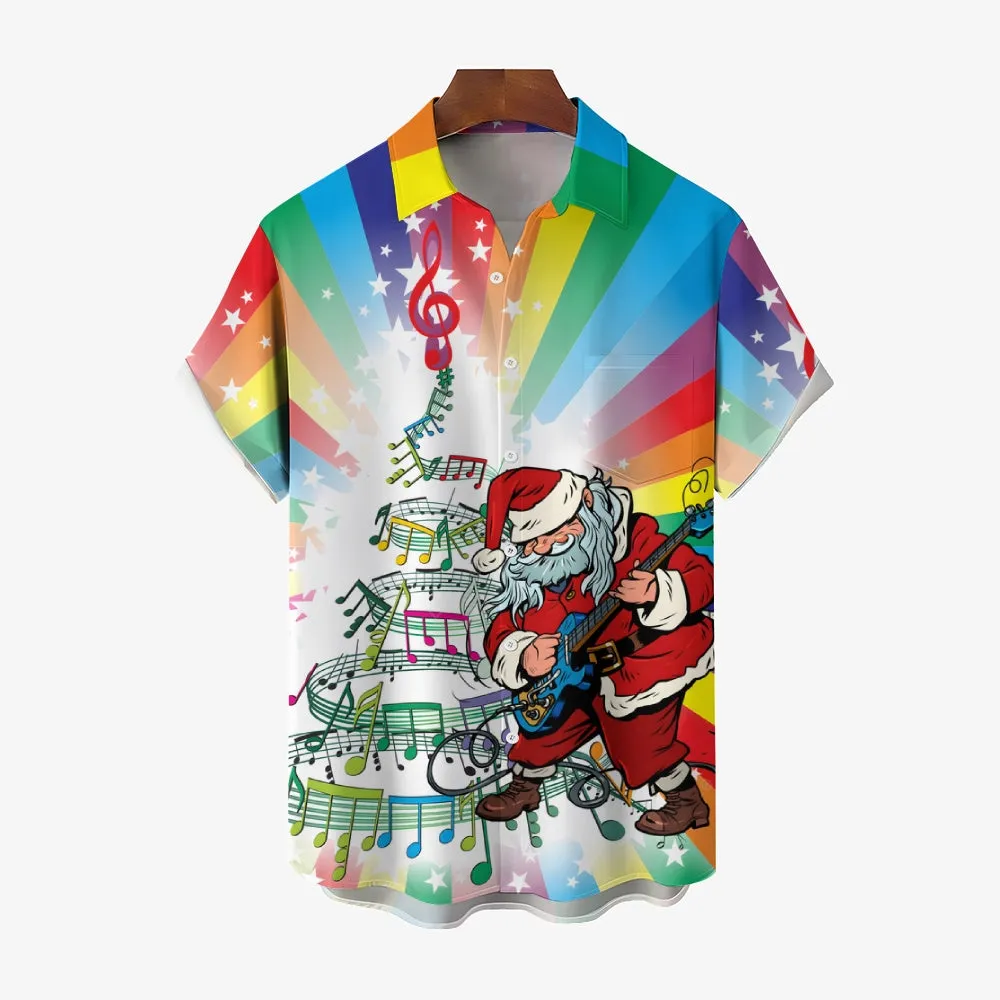 Santa Claus Christmas Tree Print Short-Sleeved Shirt 2408009340