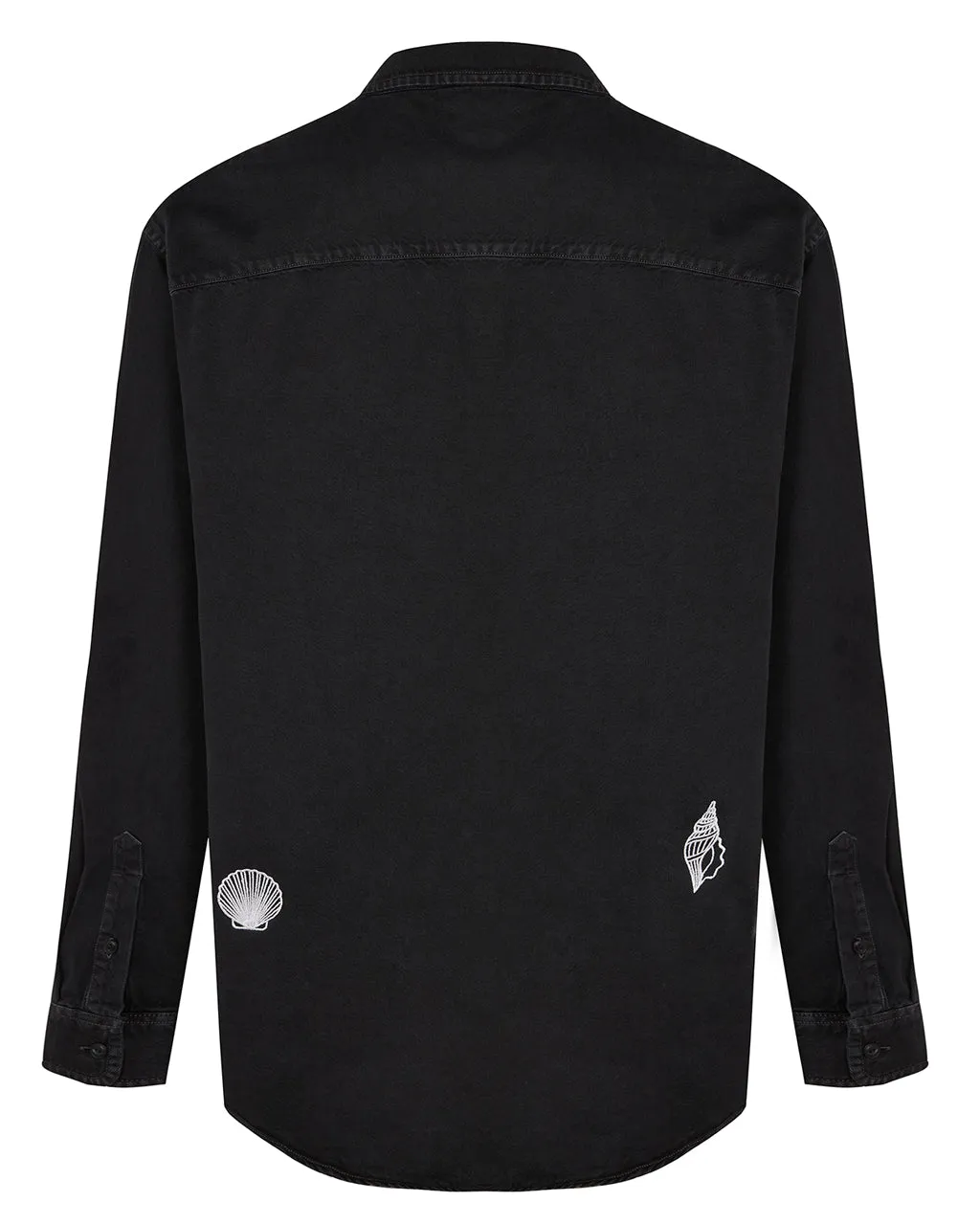 Shell Embroidered Organic Cotton Shirt Black