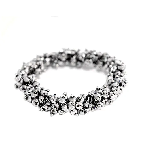 SILVER GLASS CRYSTAL SEED BEADS STRETCH BRACELET  #FW1226BCAL-SIL (OD16)