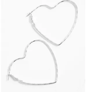 Silver Heart Hoops