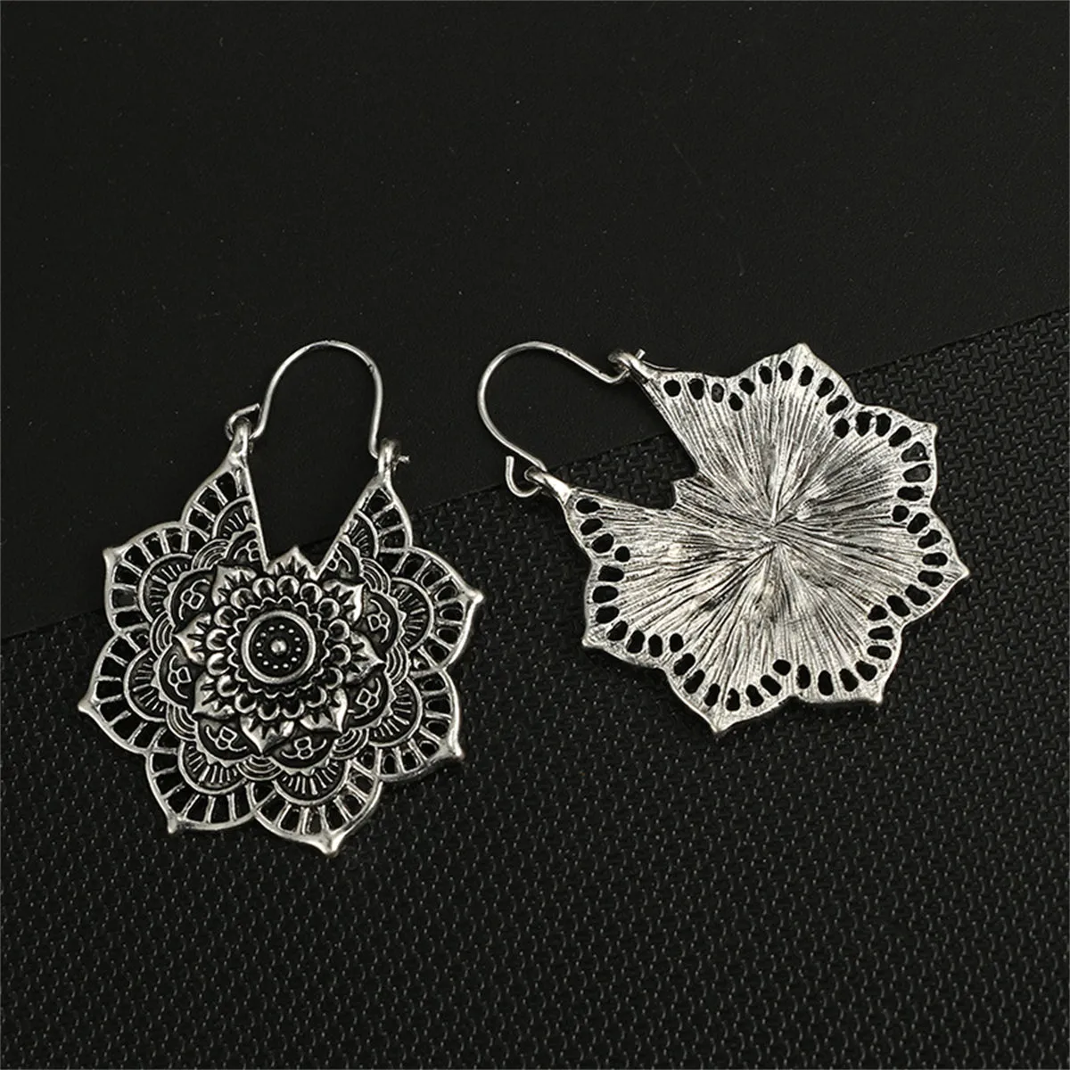 Silver-Plated Floral Huggie Earrings