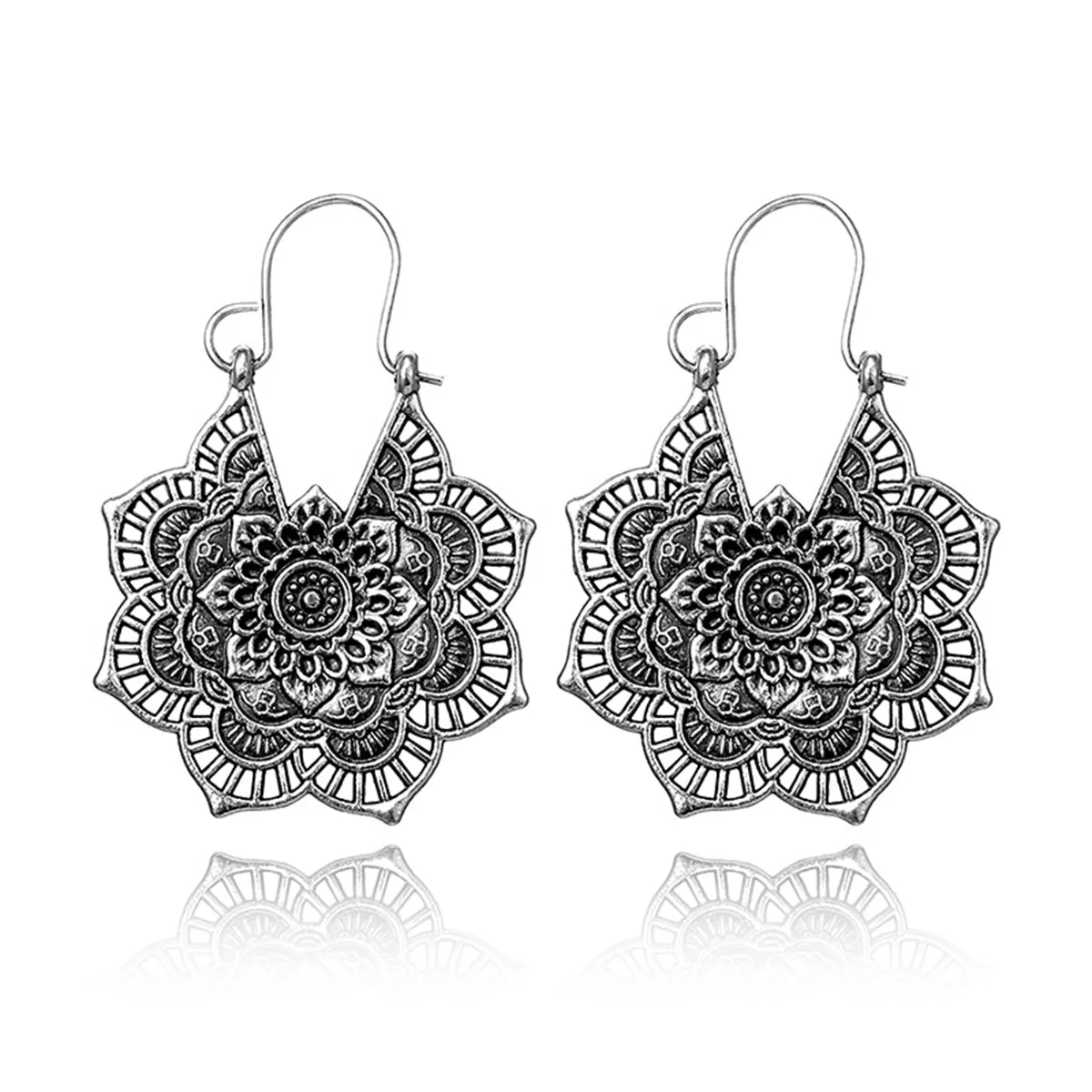 Silver-Plated Floral Huggie Earrings