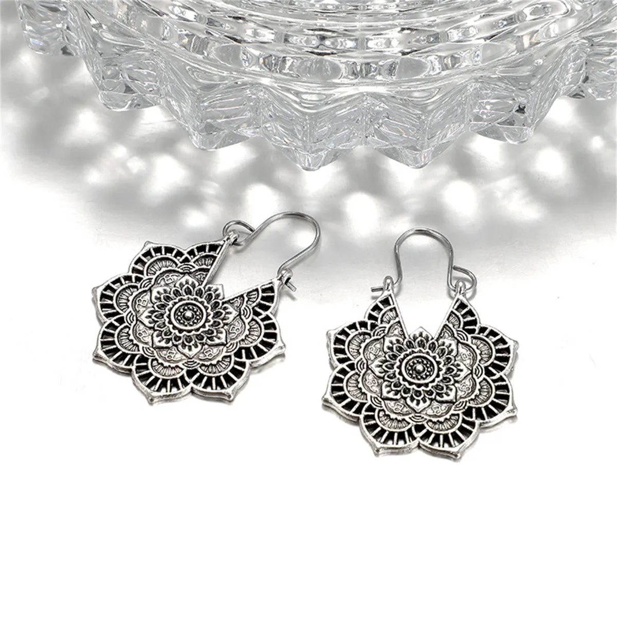 Silver-Plated Floral Huggie Earrings