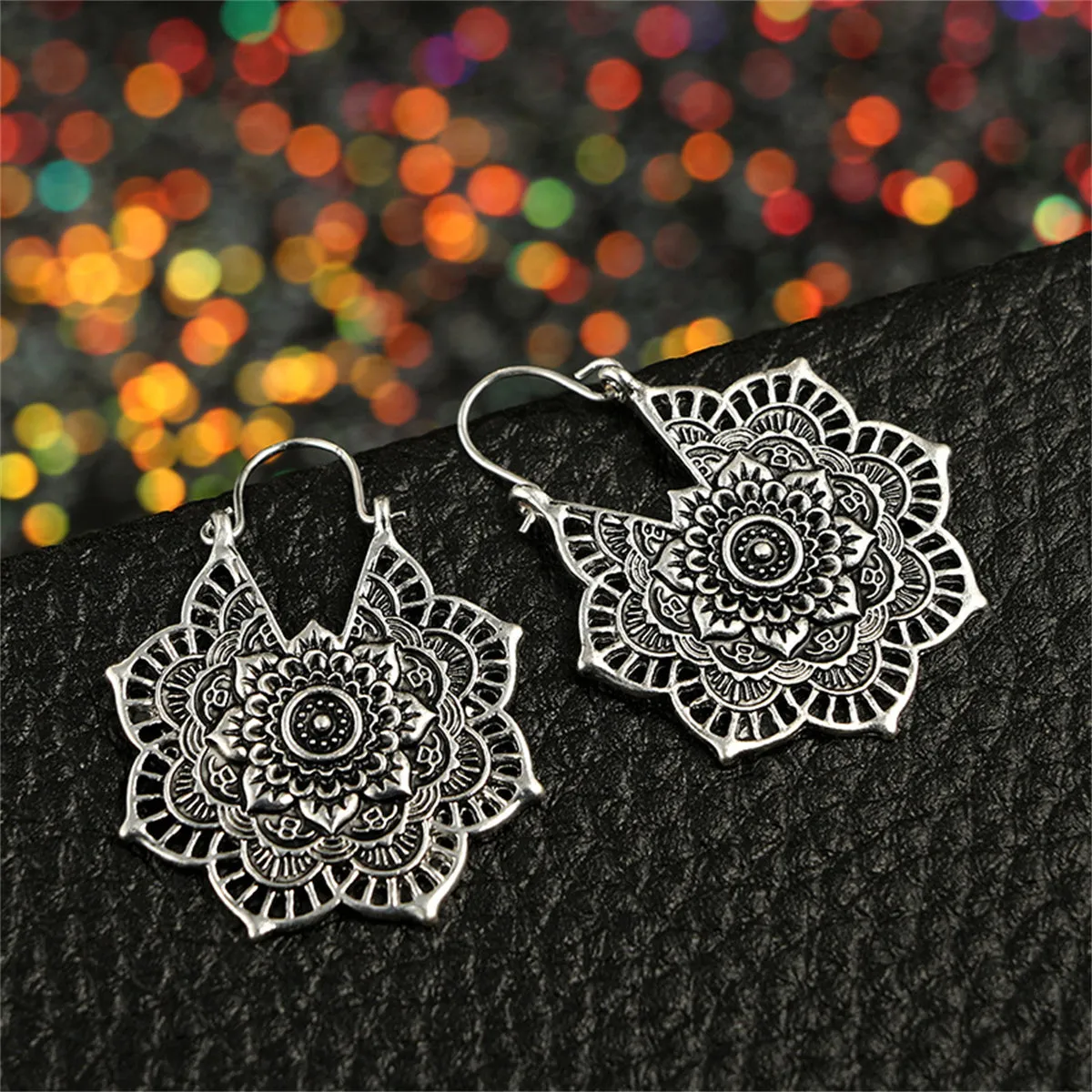 Silver-Plated Floral Huggie Earrings