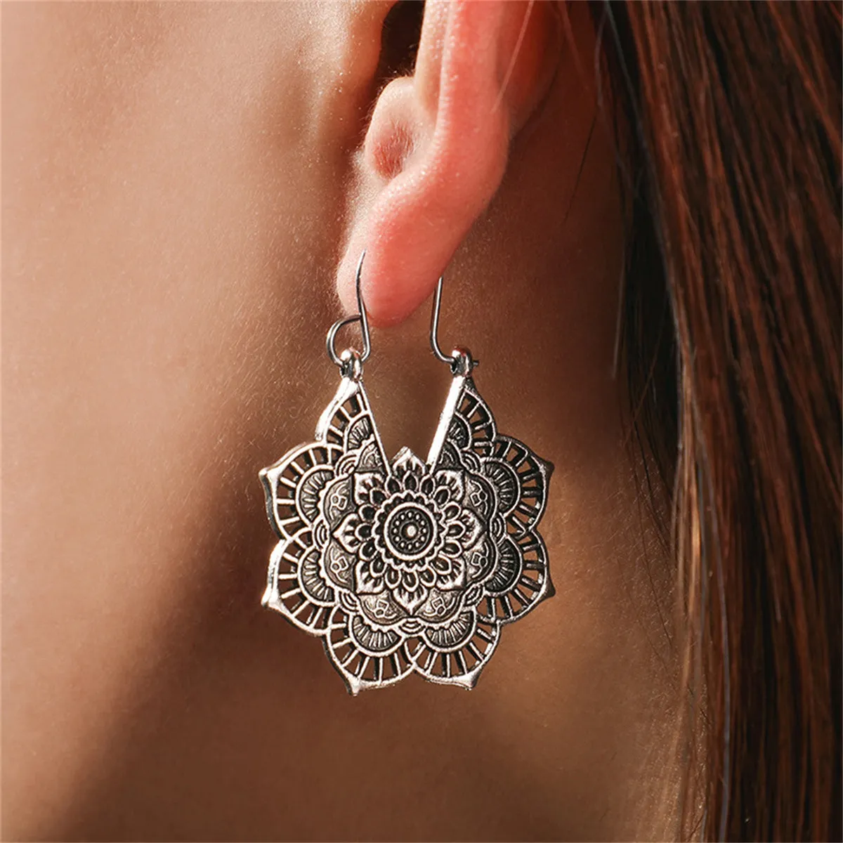 Silver-Plated Floral Huggie Earrings