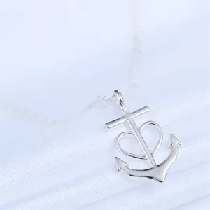 Silver-Plated Heart Anchor Pendant Necklace