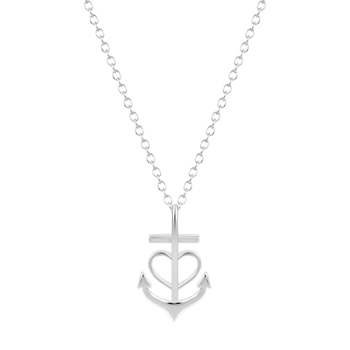 Silver-Plated Heart Anchor Pendant Necklace
