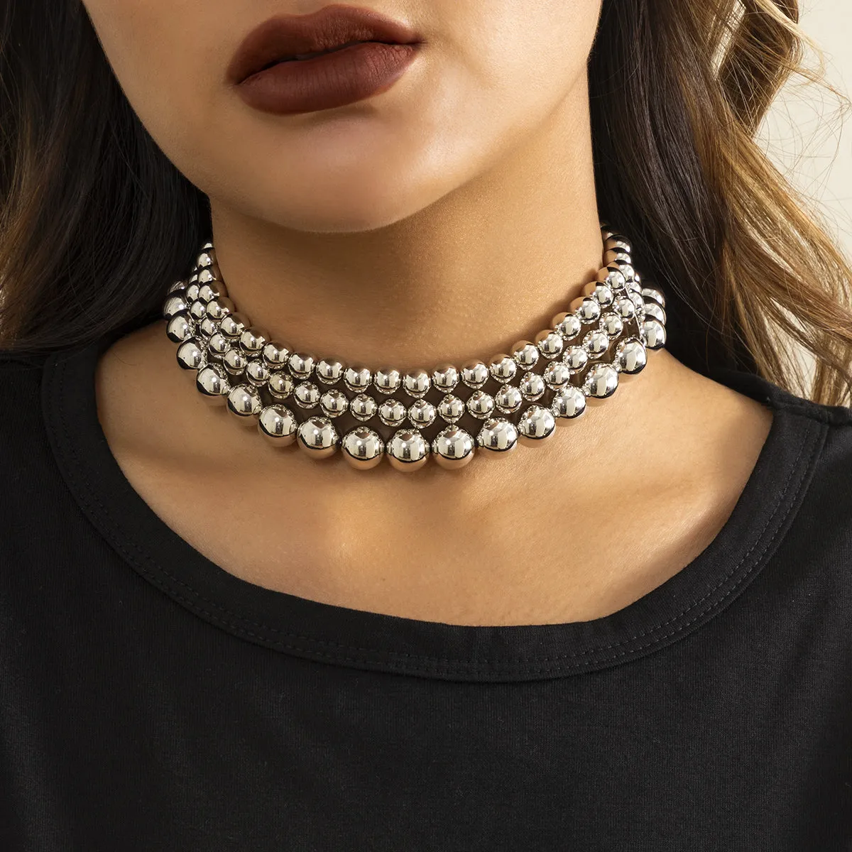 Silver-Plated Layered Beaded Choker