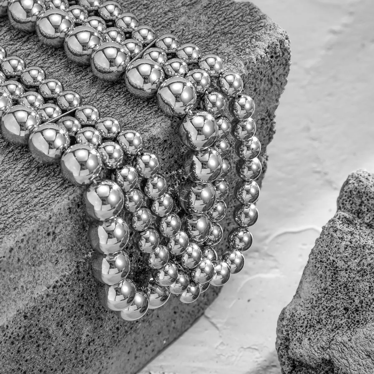 Silver-Plated Layered Beaded Choker