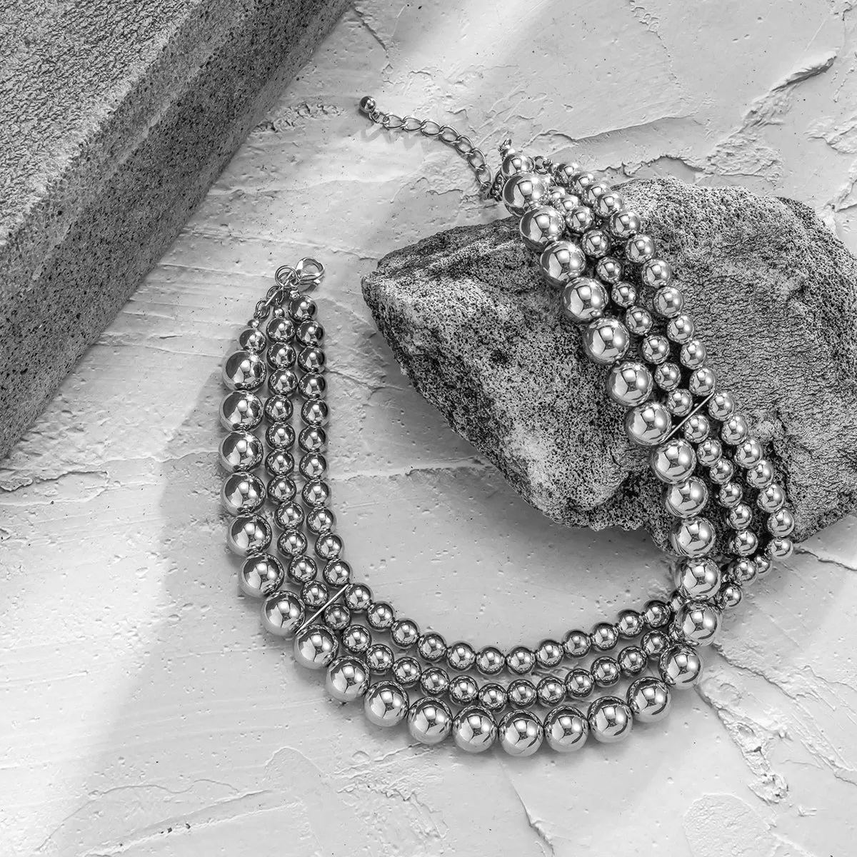 Silver-Plated Layered Beaded Choker